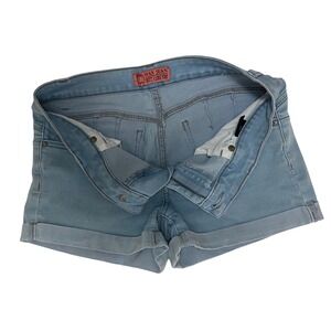 WAX JEAN BUTT I LOVE YOU Womens Denim Shorts Light Blue Cuffed Rolled Hem Medium